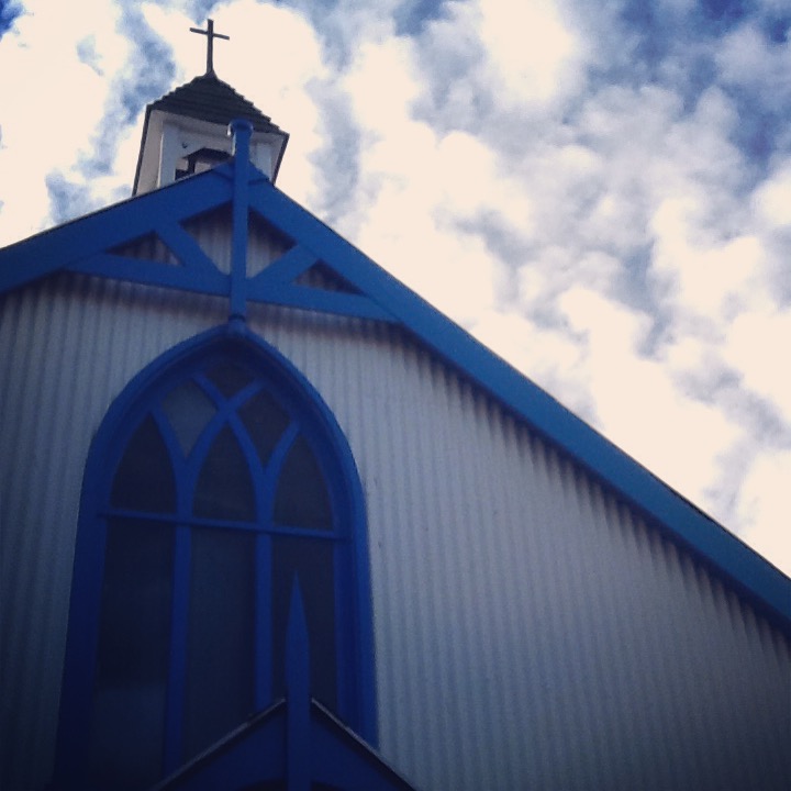 Tin church Hythe, clouds behind